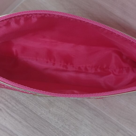 Lilly Pulitzer & Estee Lauder Pink Floral Cosmetic Makeup Bag with Gold Trim - Picture 11 of 12